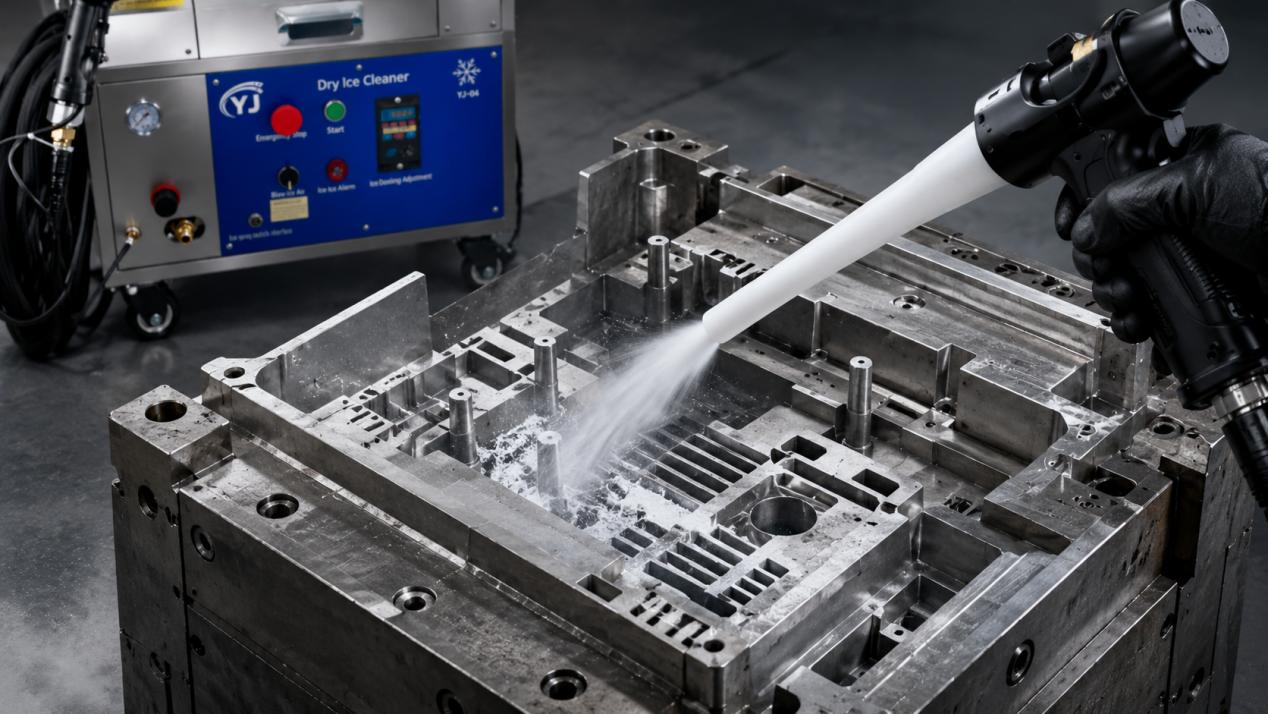YJCO2 dry ice blasting machine cleaning carbon deposits from a foundry mold without abrasive damage YJCO2 dry ice blasting machine cleaning carbon deposits from a foundry mold without abrasive damage